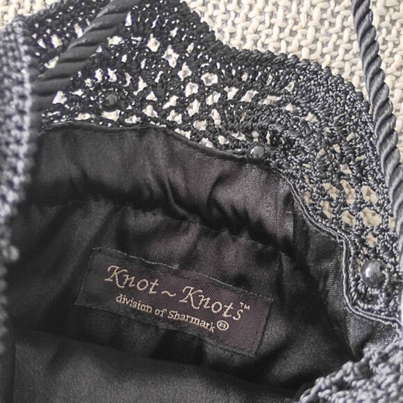 Knitted Lace Black Drawstring Pouch with beads Small Evening Purse Elegant | NEW - Picture 6 of 7